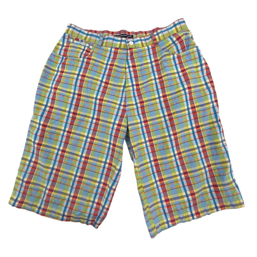 BEYOND THE LIMIT Shorts Mens Size 38 Plaid Cargo Flat Front Vintage Long‎ Length